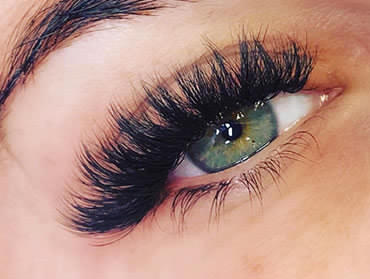 close up full Russian eyelash extensions