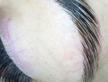 close up of laminated eyebrows